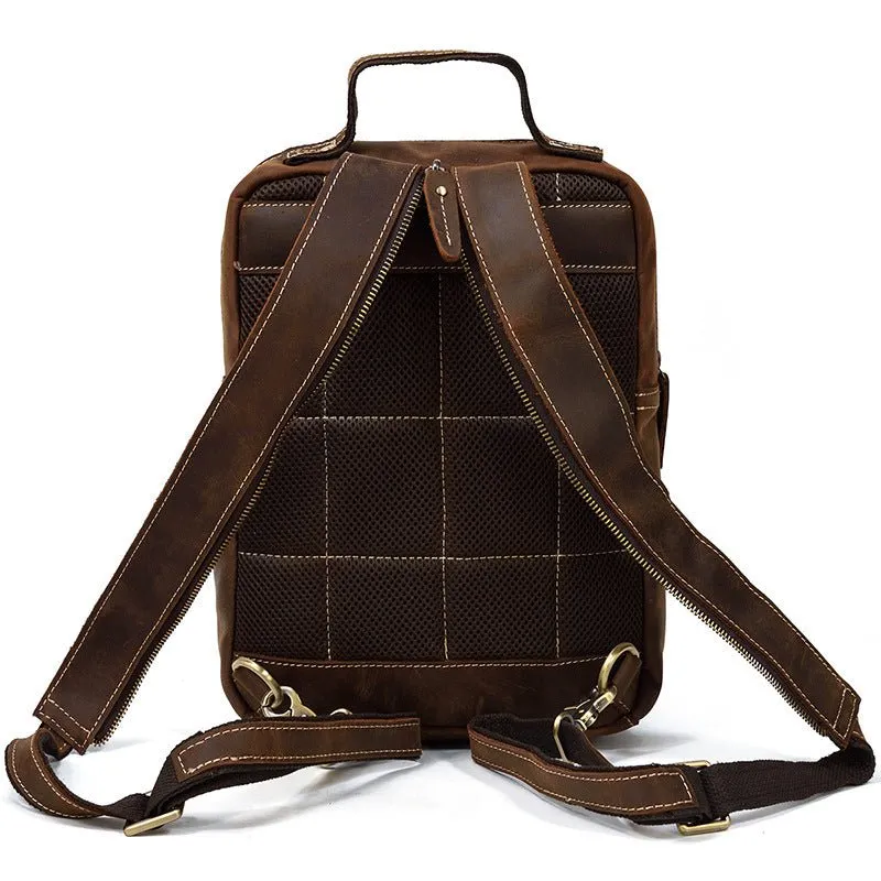 Mens Convertible Leather School Backpack Sling Bag