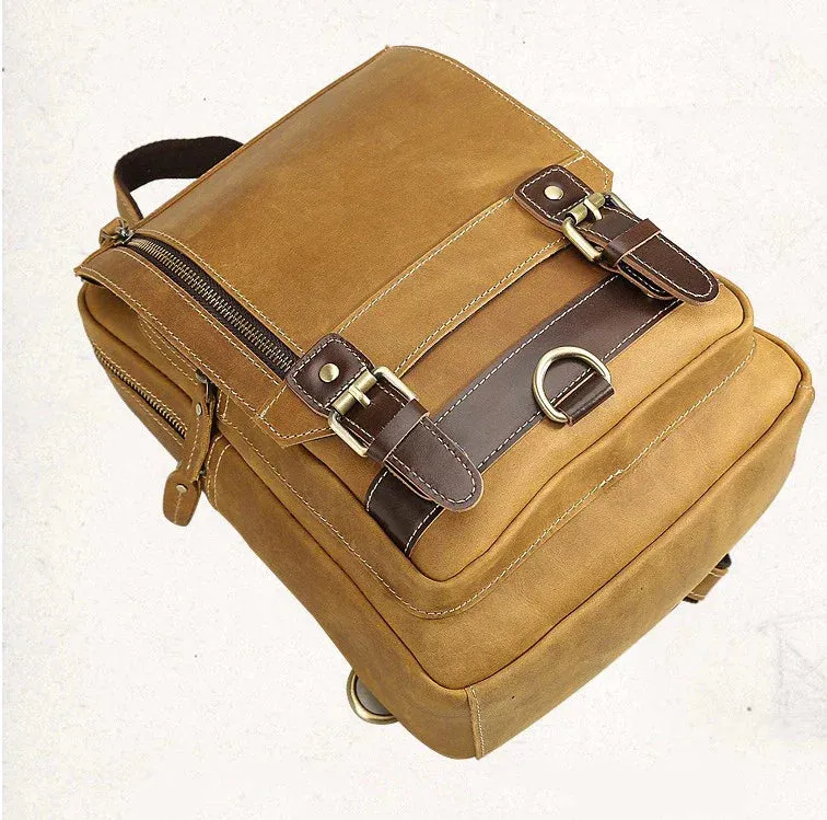 Mens Convertible Leather School Backpack Sling Bag