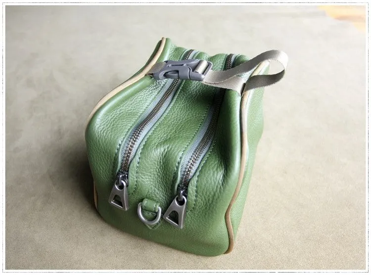 Mini Womens Navy Leather Shoulder Bag Cube Double Zip Leather Crossbody Bag for Ladies