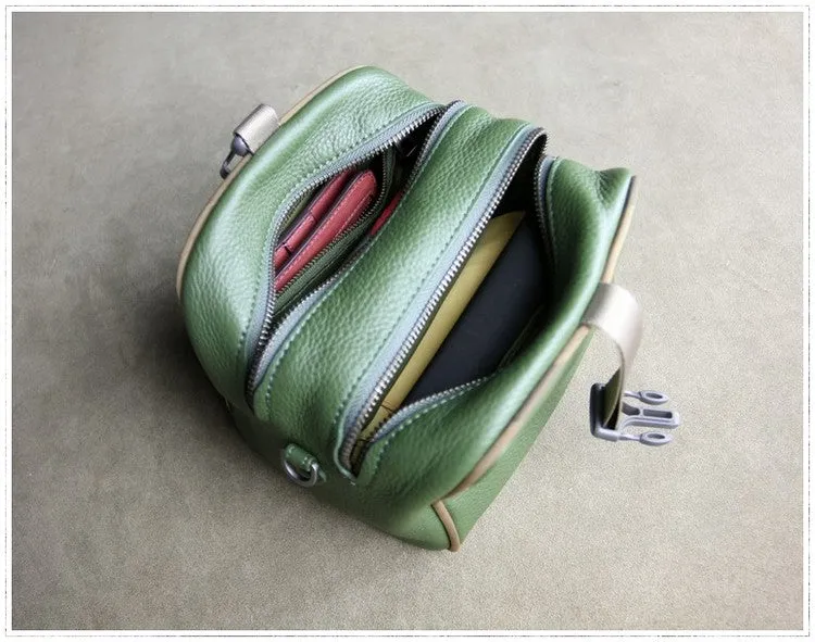 Mini Womens Navy Leather Shoulder Bag Cube Double Zip Leather Crossbody Bag for Ladies