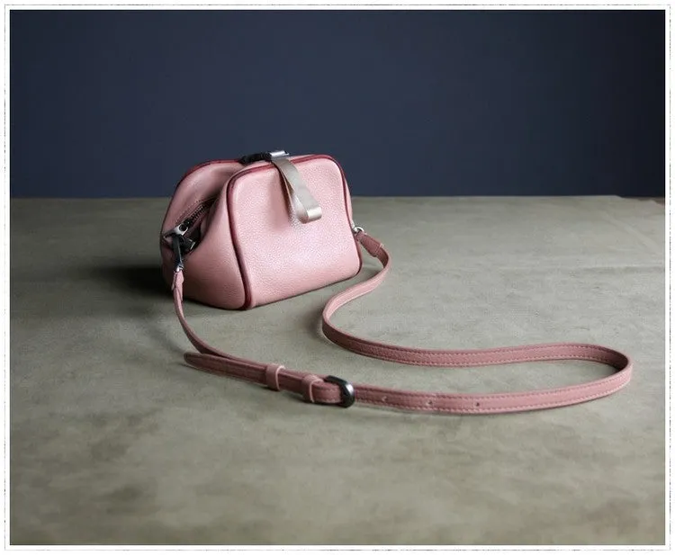 Mini Womens Navy Leather Shoulder Bag Cube Double Zip Leather Crossbody Bag for Ladies