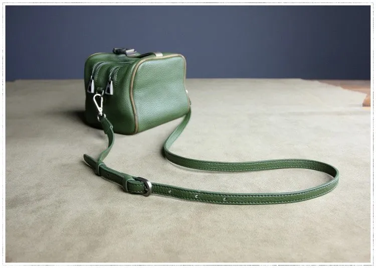 Mini Womens Navy Leather Shoulder Bag Cube Double Zip Leather Crossbody Bag for Ladies