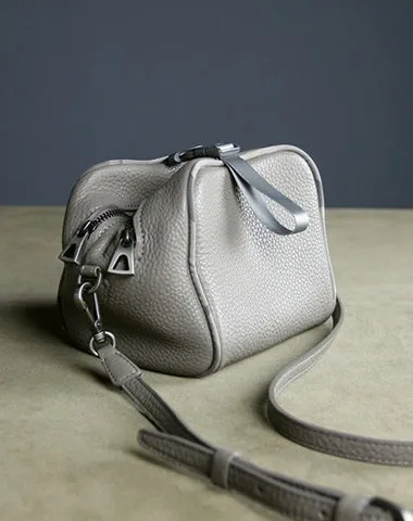 Mini Womens Navy Leather Shoulder Bag Cube Double Zip Leather Crossbody Bag for Ladies