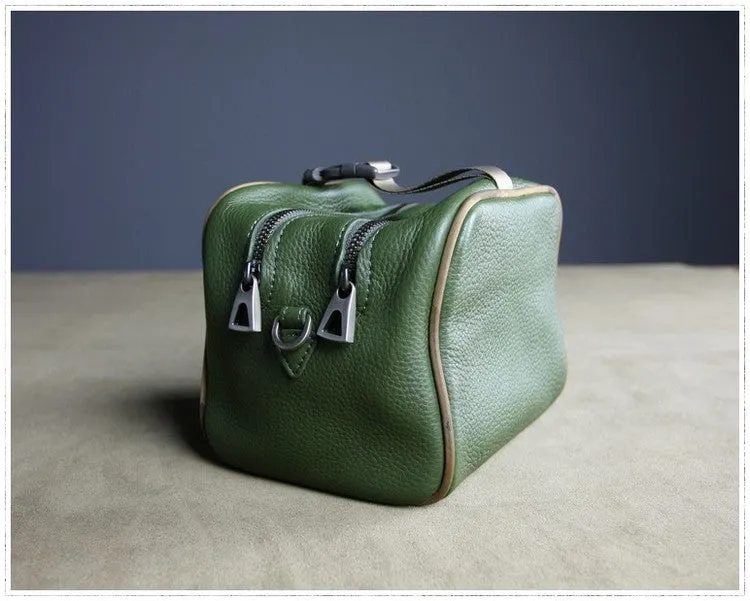 Mini Womens Navy Leather Shoulder Bag Cube Double Zip Leather Crossbody Bag for Ladies