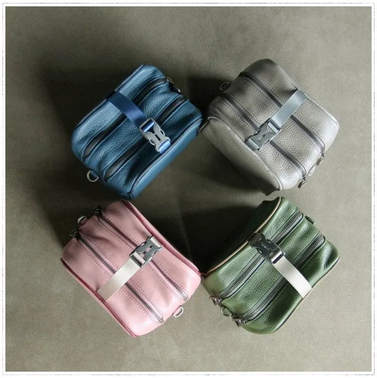 Mini Womens Navy Leather Shoulder Bag Cube Double Zip Leather Crossbody Bag for Ladies
