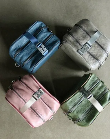 Mini Womens Navy Leather Shoulder Bag Cube Double Zip Leather Crossbody Bag for Ladies