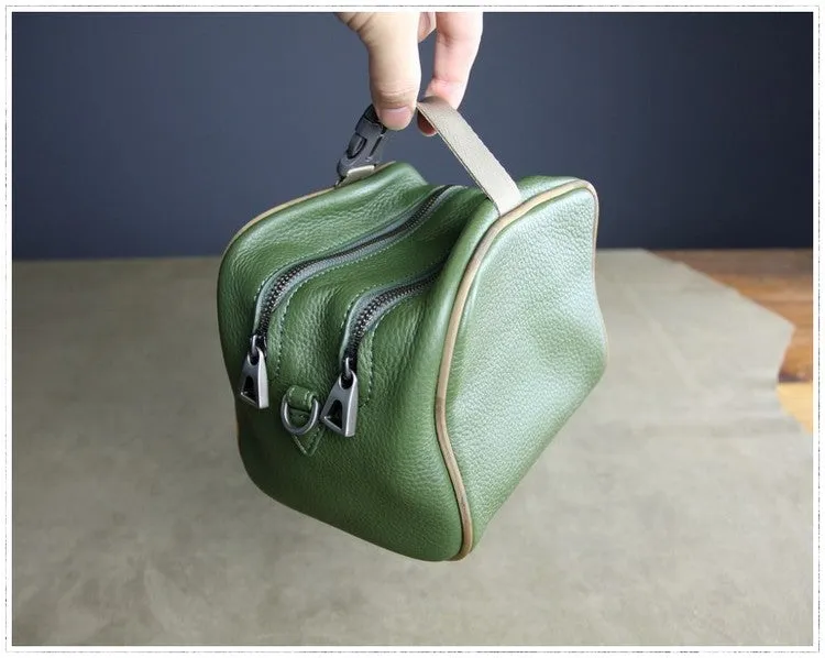 Mini Womens Navy Leather Shoulder Bag Cube Double Zip Leather Crossbody Bag for Ladies