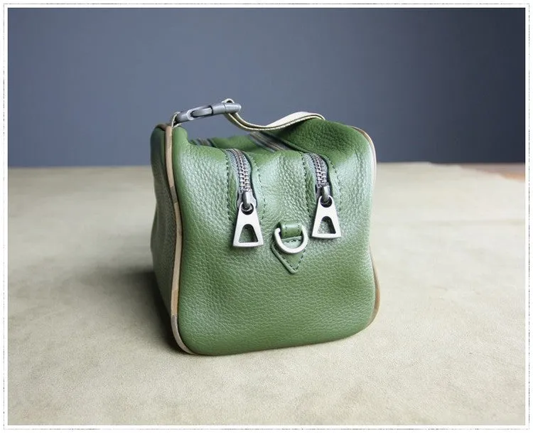 Mini Womens Navy Leather Shoulder Bag Cube Double Zip Leather Crossbody Bag for Ladies