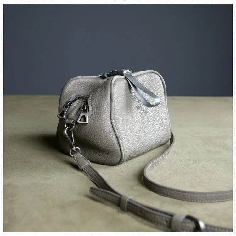Mini Womens Navy Leather Shoulder Bag Cube Double Zip Leather Crossbody Bag for Ladies