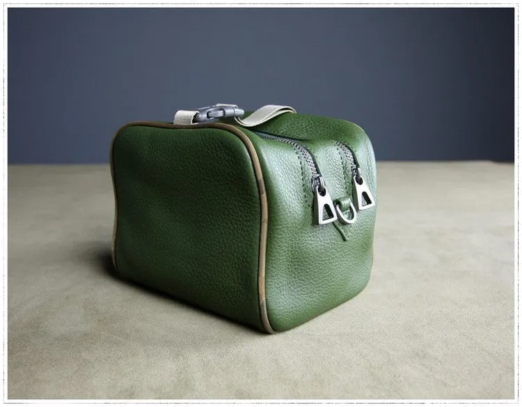 Mini Womens Navy Leather Shoulder Bag Cube Double Zip Leather Crossbody Bag for Ladies