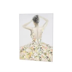 Multi Colored Canvas Woman Framed Wall Art with 3D Daisy Flowers - 36" X 2" X 47"
