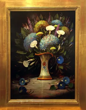"Sicilian Bouquet in Sunflower Vase" by Sean Farrell - Vibrant Still Life Oil Painting