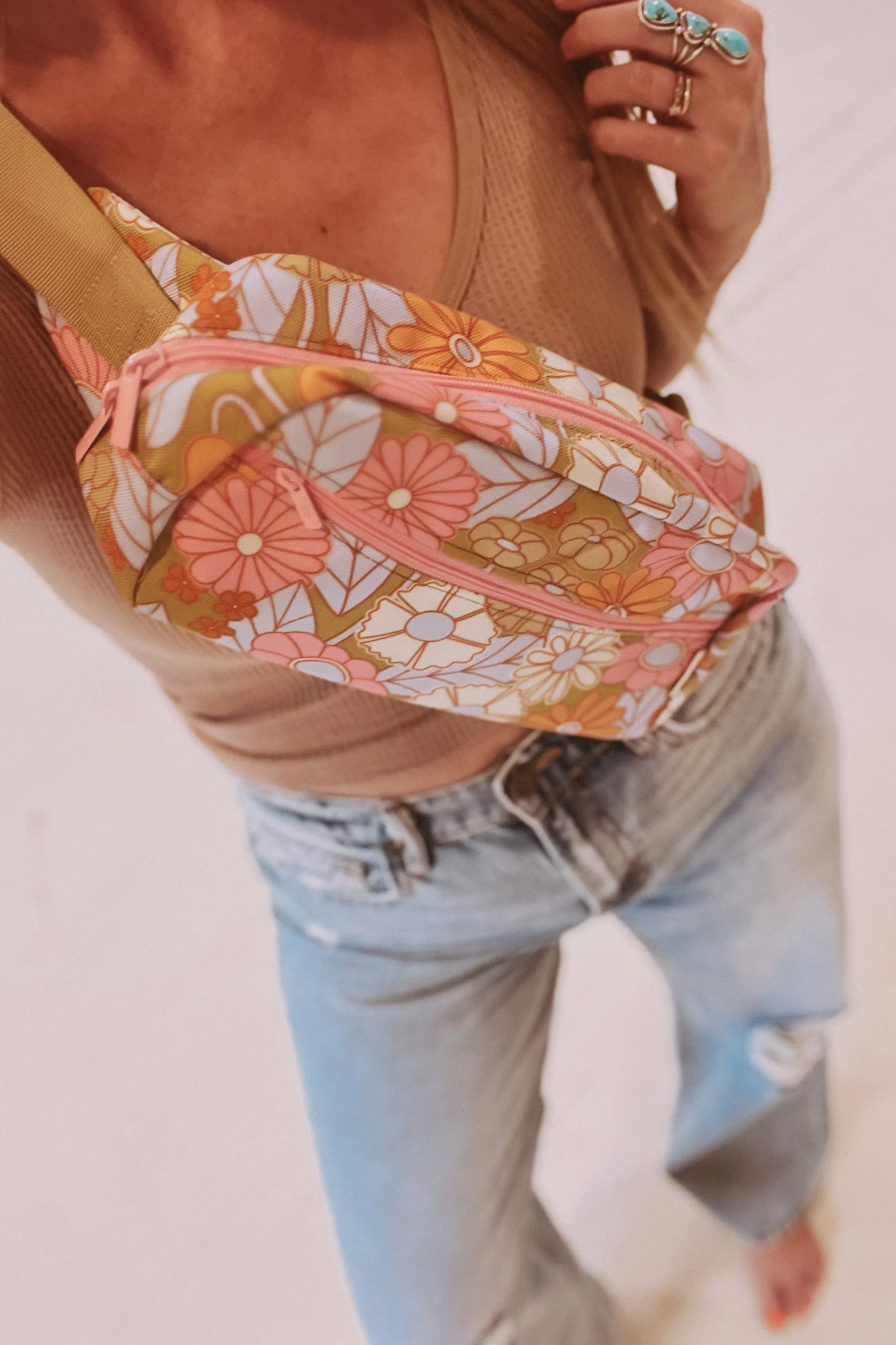 Retro Flower Canvas Hip Bag