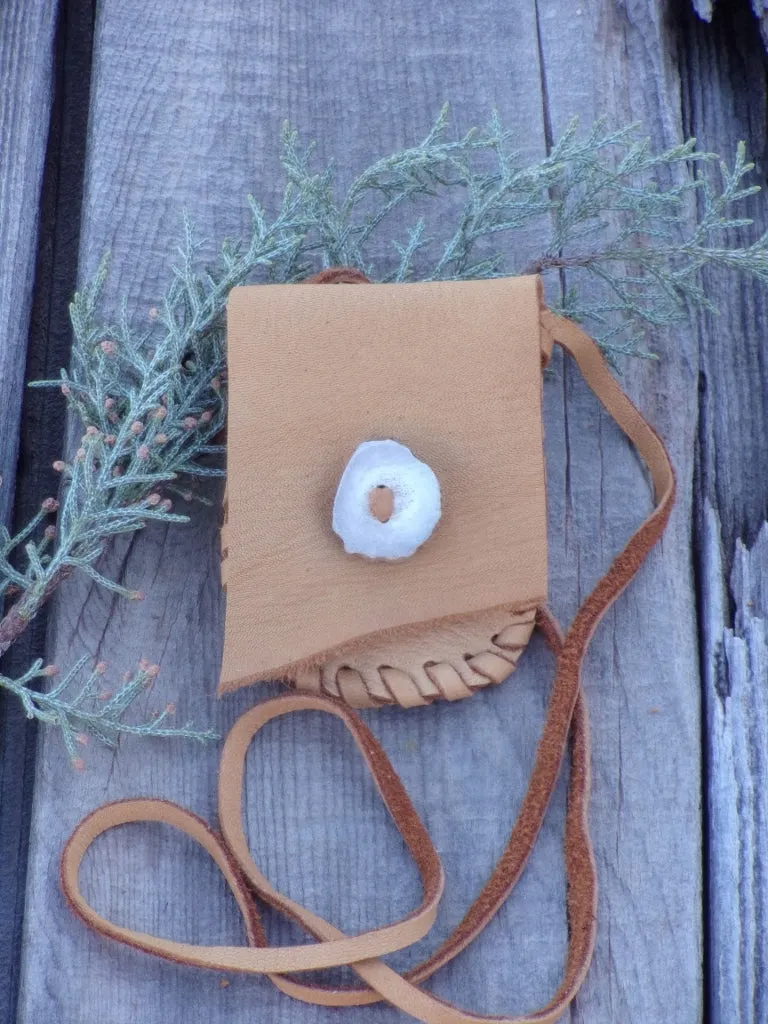 Small necklace amulet pouch, leather medicine bag