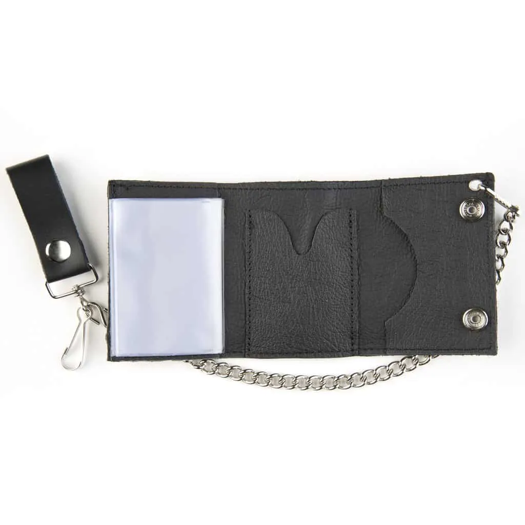 Soft White Stitch Tri-Fold Wallet w/ Chain