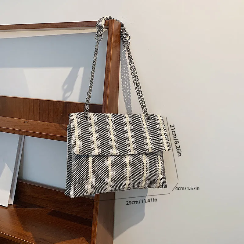 Sohiwoo Plaid Pattern Shoulder Bag Flap Magnet Crossbody Bag Chain Accent Strap Shoulder Bag