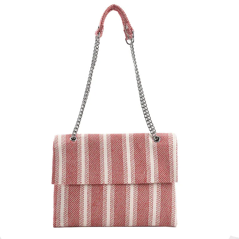 Sohiwoo Plaid Pattern Shoulder Bag Flap Magnet Crossbody Bag Chain Accent Strap Shoulder Bag