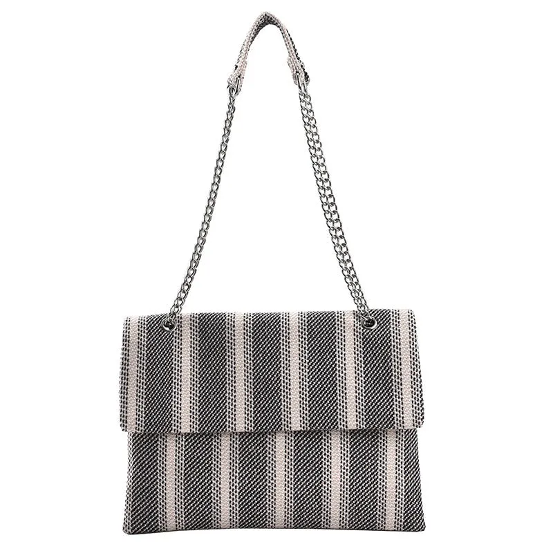 Sohiwoo Plaid Pattern Shoulder Bag Flap Magnet Crossbody Bag Chain Accent Strap Shoulder Bag