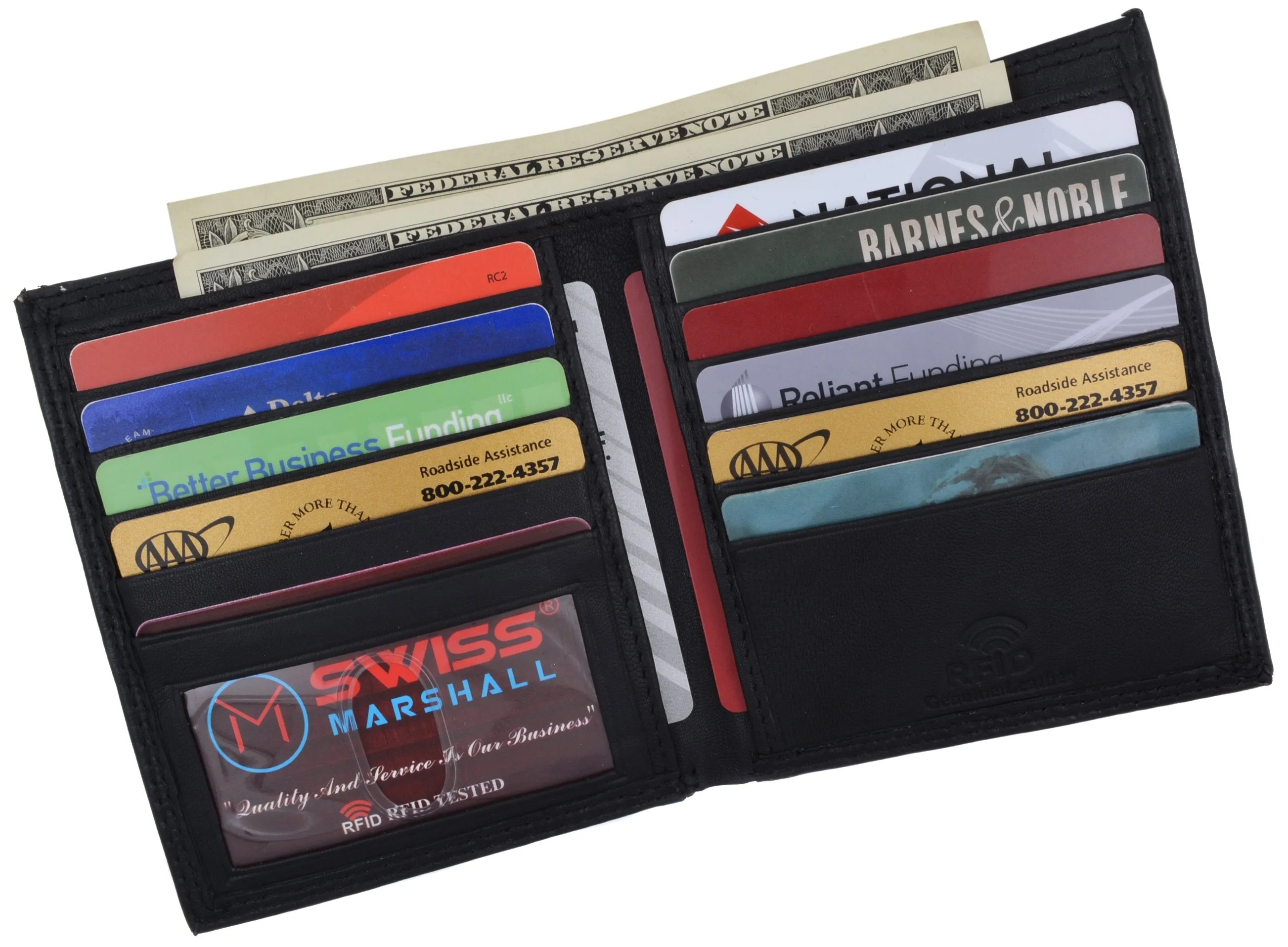 Swiss Marshall RFID Blocking Men's Slim Bifold Hipster Credit Card Premium Lambskin Leather European Wallet RFID512502