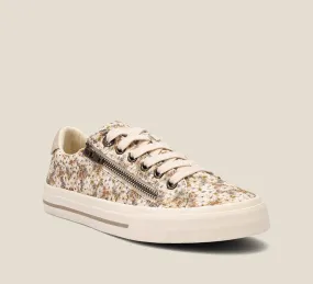 Taos Z Soul Canvas Sneaker in White, Natural Floral & Graphite Available in Wide Widths