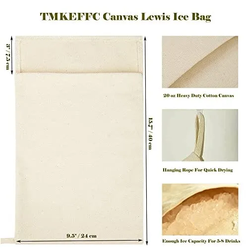 TMKEFFC Lewis Ice Bag Set Of 2, Canvas Bag for Ice Crushing，Craft Cocktail and Drinks，Reusable Three-layer thickened Bag for Home Party Bar Kitchen Use