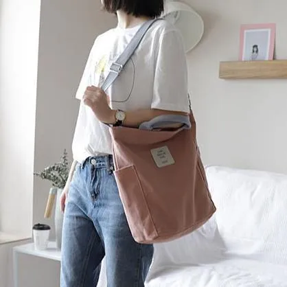Vintage Upcycle Casual Patchwork Large Canvas Shoulder pink Bag