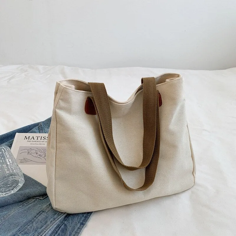 Wenkouban New Big Tote Bag Women Casual Pure Color Canvas Bag For Women Simple Lady Handbags Shoulder Bag Shopping Bag Bolsa Feminina