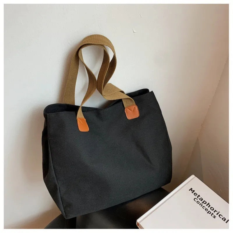 Wenkouban New Big Tote Bag Women Casual Pure Color Canvas Bag For Women Simple Lady Handbags Shoulder Bag Shopping Bag Bolsa Feminina