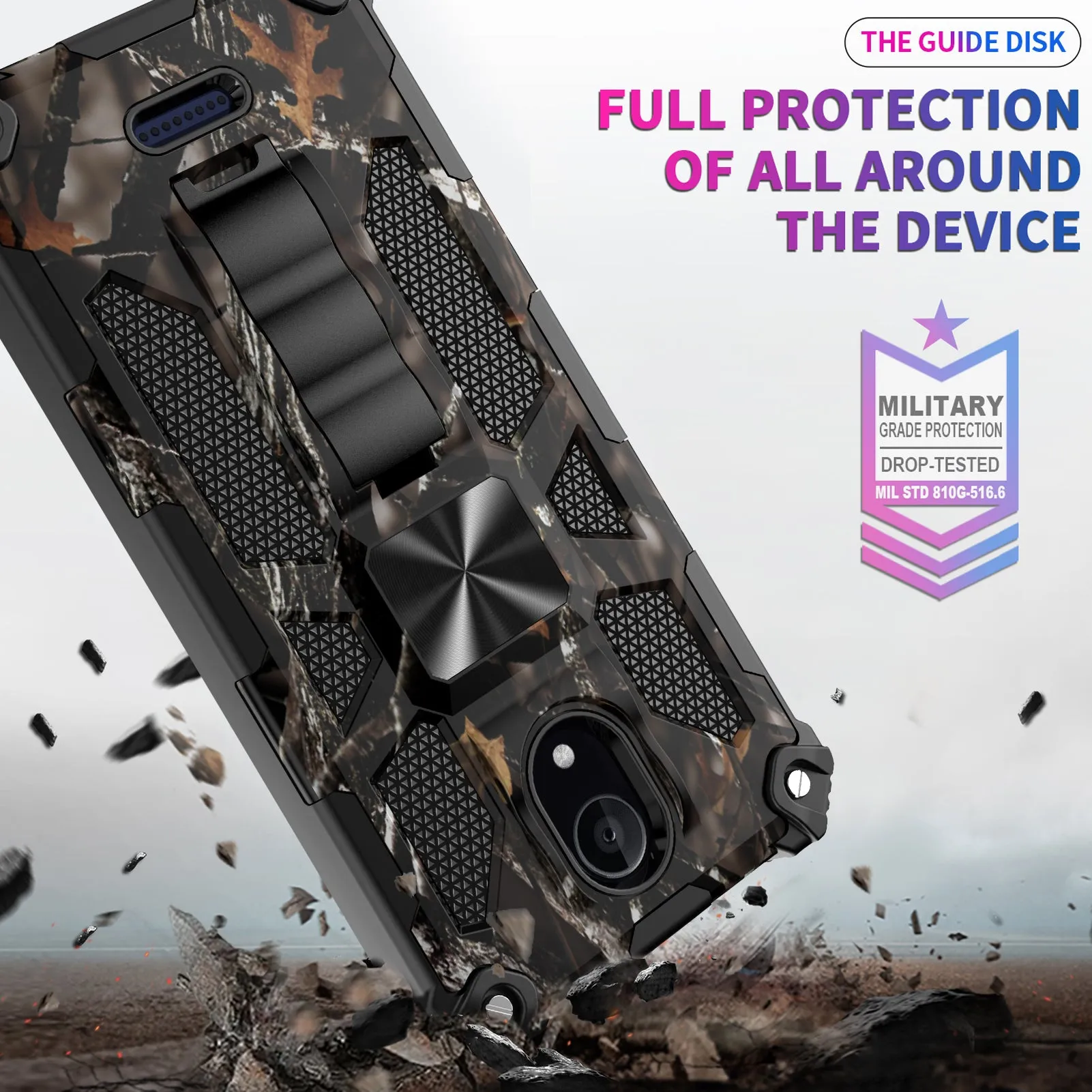 Wiko Ride 2 Case [Military Grade] Ring Car Mount Kickstand w/[Tempered Glass] Hybrid Hard PC Soft TPU Shockproof Protective Case - Black Tree