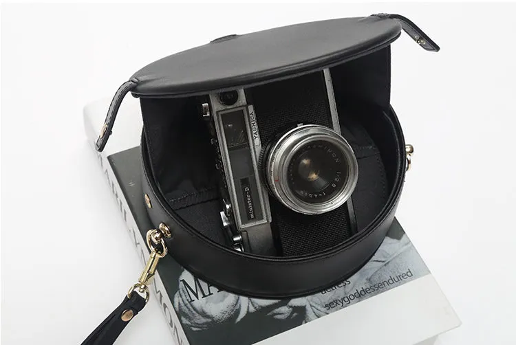 Womens Black Leather Crossbody Bags Circle Bag Shoulder Bag for Women