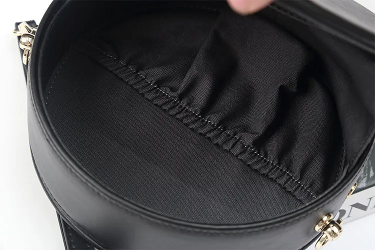Womens Black Leather Crossbody Bags Circle Bag Shoulder Bag for Women
