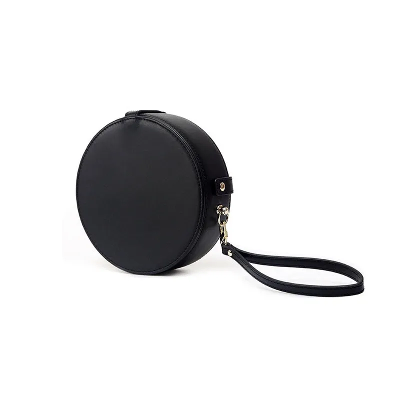 Womens Black Leather Crossbody Bags Circle Bag Shoulder Bag for Women