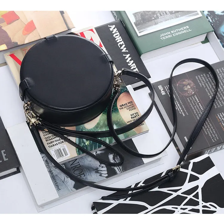 Womens Black Leather Crossbody Bags Circle Bag Shoulder Bag for Women