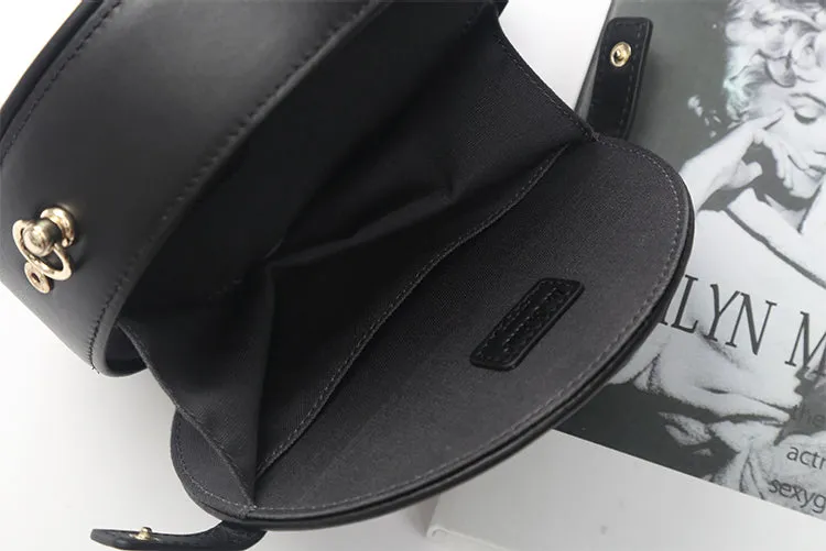 Womens Black Leather Crossbody Bags Circle Bag Shoulder Bag for Women