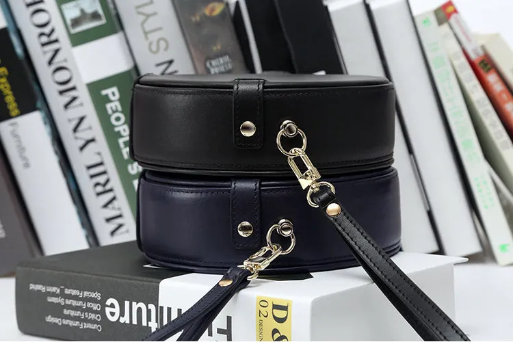 Womens Black Leather Crossbody Bags Circle Bag Shoulder Bag for Women