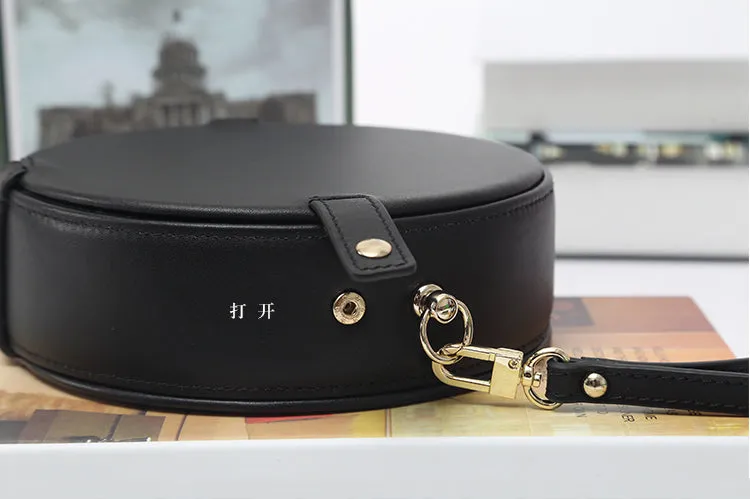 Womens Black Leather Crossbody Bags Circle Bag Shoulder Bag for Women