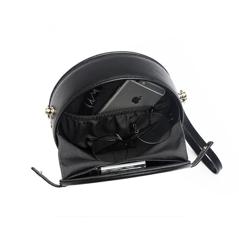 Womens Black Leather Crossbody Bags Circle Bag Shoulder Bag for Women
