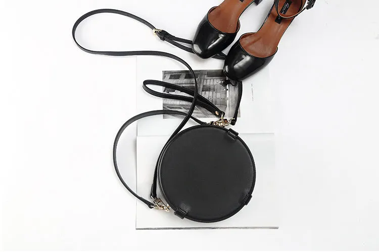Womens Black Leather Crossbody Bags Circle Bag Shoulder Bag for Women