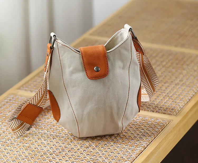 Womens Small Canvas Crossbody Bag Brown Shoulder Bag