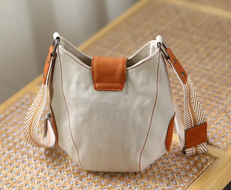 Womens Small Canvas Crossbody Bag Brown Shoulder Bag