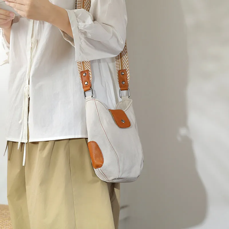 Womens Small Canvas Crossbody Bag Brown Shoulder Bag