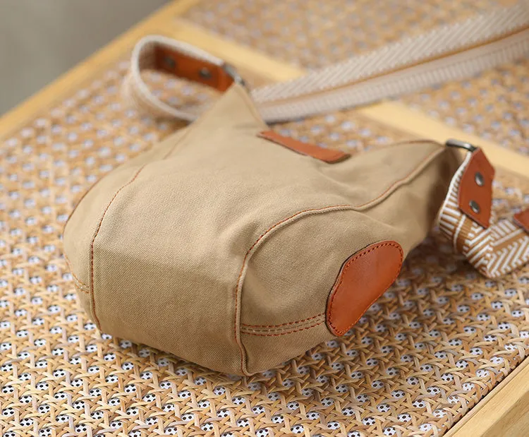 Womens Small Canvas Crossbody Bag Brown Shoulder Bag
