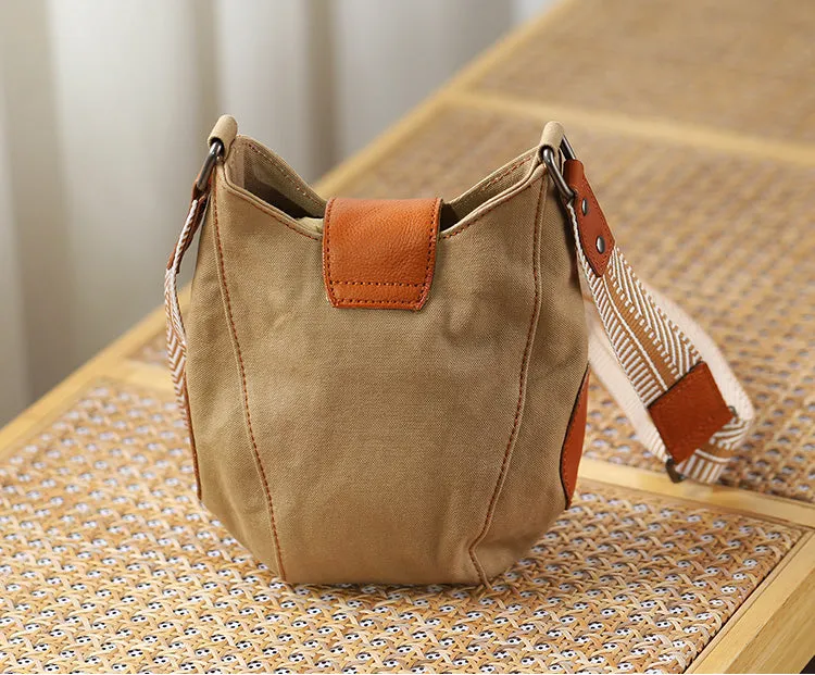 Womens Small Canvas Crossbody Bag Brown Shoulder Bag