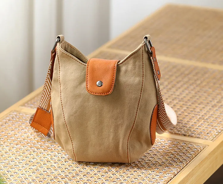 Womens Small Canvas Crossbody Bag Brown Shoulder Bag