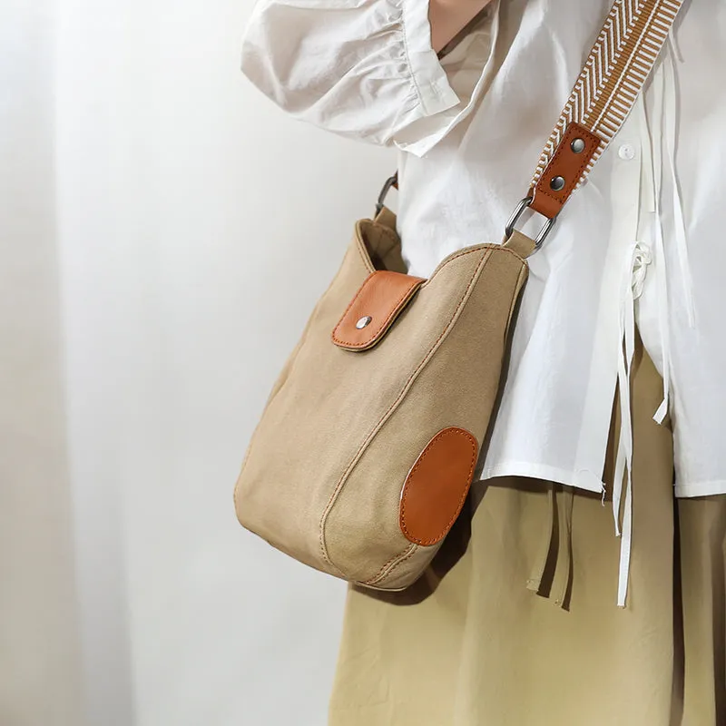 Womens Small Canvas Crossbody Bag Brown Shoulder Bag